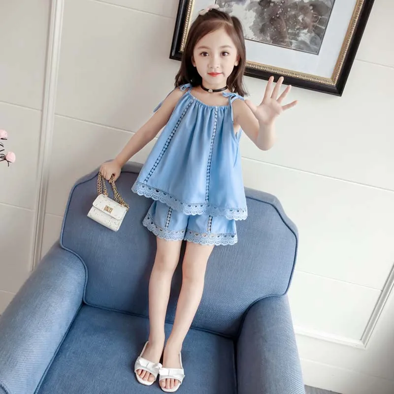 

2019 New Style Children Sleeveless Floral Short-Sleeve Clothes Suits 2Pcs Clothes Sets For Girls Clothes Suit Kids Summer Suits
