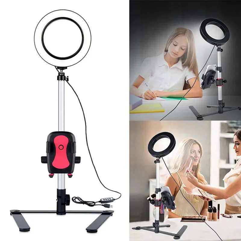  alloet 2 in 1 360 Degree Long Arm Flexible Desktop Metal Bracket Stand Holder with Dimmable LED Fil