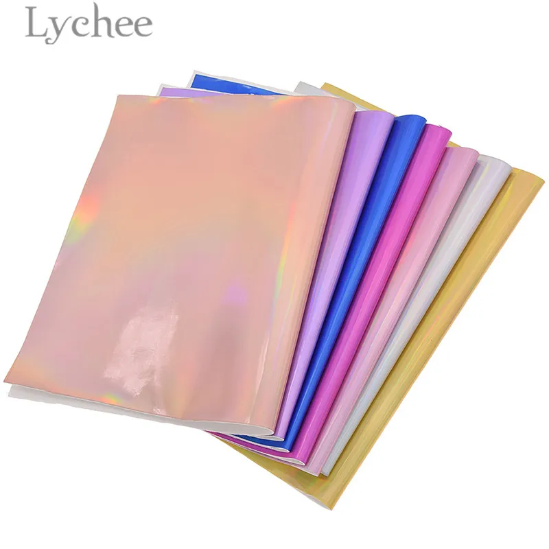 

Lychee Life 21x29cm A4 Laser Holographic PU Fabric Multicolor Synthetic Leather DIY Material For Handbag Shoes Belts Garments
