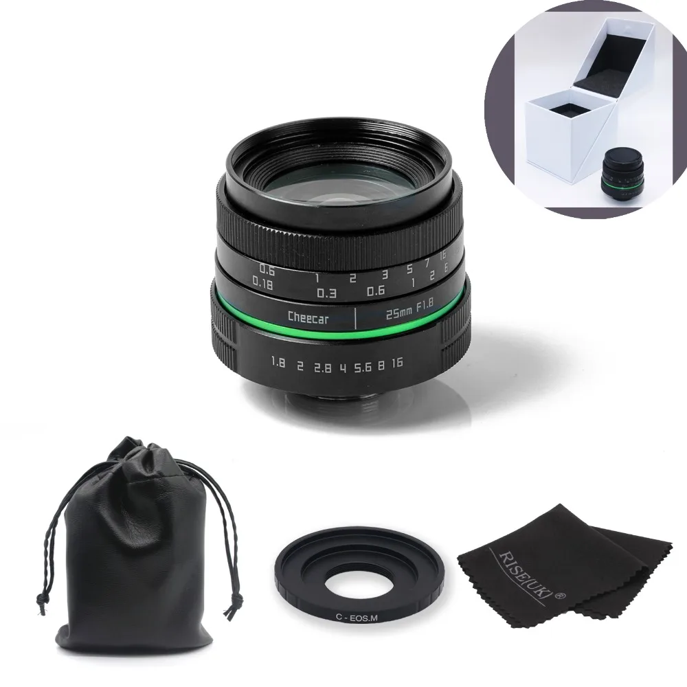 Новый зеленый круг 25 мм CCTV объектив камеры для Canon EOS M/M2/M3 с c-адаптер EOSM кольцо +