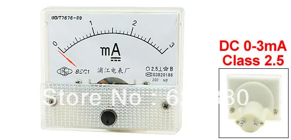 

DC 0-3mA 1mA 5mA 10mA 20mA 30mA 50mA 100mA 200mA 300mA 500mA Analog Panel AMP Current Meter Ammeter Gauge 85C1