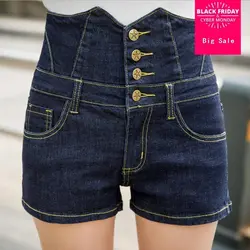 Большие размеры Модные с высокой талией и пуговицами джинсовые шорты женские 2018 летние новые женские тонкие отличное качество эластичные