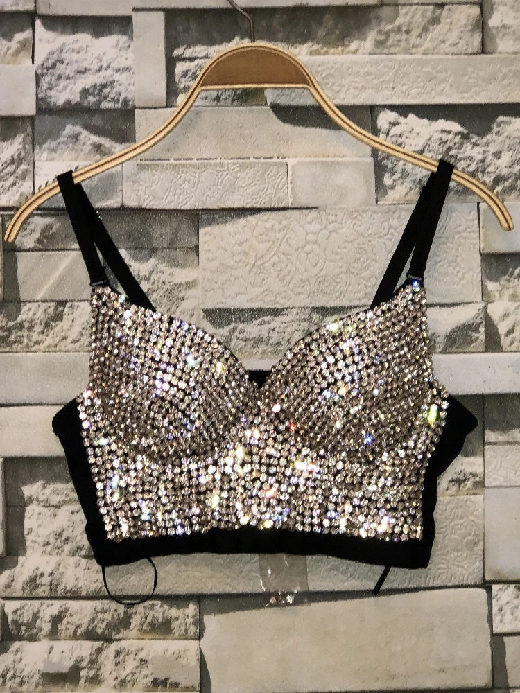 Günstig 2018 wunderschöne Strass Perle Bustier Perlen Diamant Push Up Night Club Bralette frauen Bh Cropped Top Plus Größe