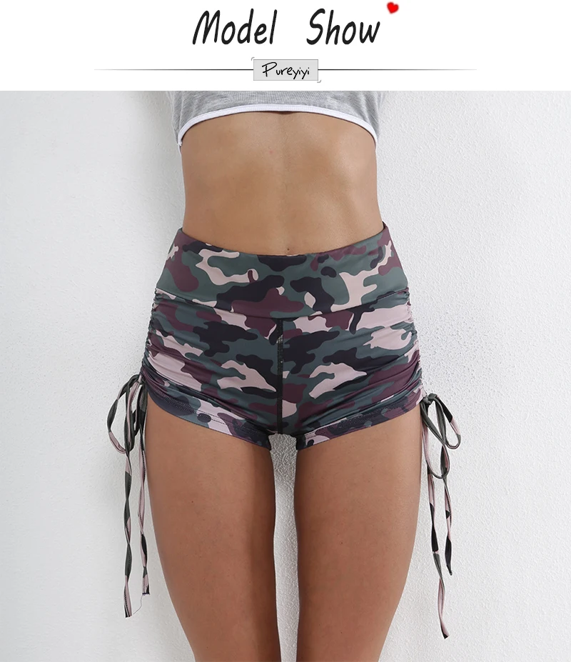 Women Casual Scrunch Green Camouflage Shorts Fashion Casual Yogaing Gyms Camo High Waist Booty Butt Shorts (3)