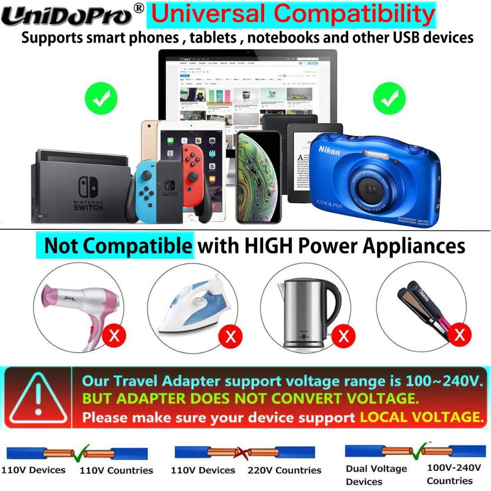conversor de energia viagem 4x usb 1xtype c carregador para ipad iphone