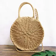 

Handmade Rattan Woven circle Handbags Vintage Retro Straw Rope Knitted Messenger Bag Lady Fresh Bags Summer Beach crossbody Tote