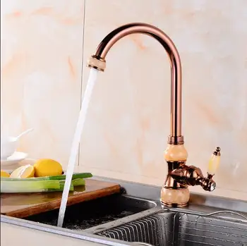 

Brass and Jade Kitchen faucet gold Copper water tap hot cold Sink faucet Vegetable washing basin sink mixer rotating faucet