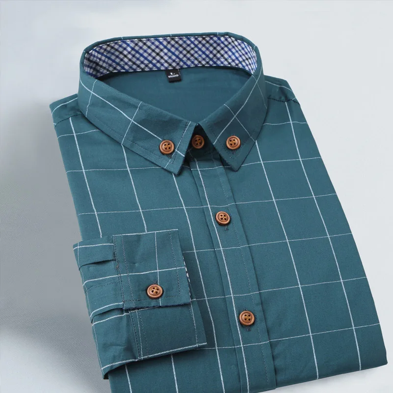 Новые весенние мужские рубашки с длинным рукавом размера плюс M-5XL, хлопковые клетчатые рубашки, мужские повседневные модные мужские рубашки, облегающие мужские рубашки в полоску - Цвет: Green