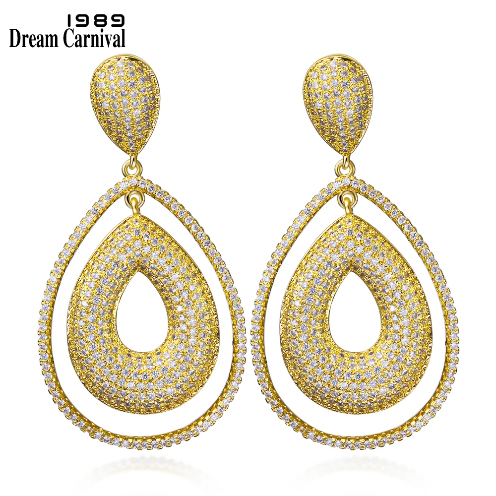 

DreamCarnival 1989 New Trendy Earrings Teardrop Double layers Shining Crystal Zircon Big Long kolczyki Wedding Earring SE11718