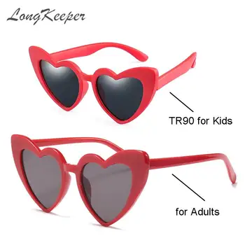 

LongKeeper Heart Shape Parent-child Sunglasses Women Kids TR90 Polarized Black Red Pink Sun Glasses UV400 Gafas De Sol