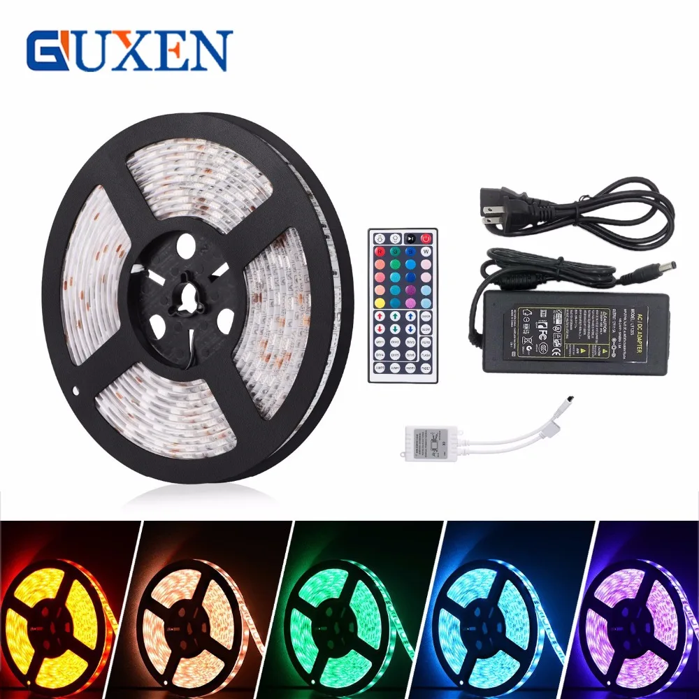 

GUXEN 5M SMD5050 RGB Led Strip 300led/m DC12V Waterproof 300leds + 44key RGB LED controller +12V 5A 60W Power adapter