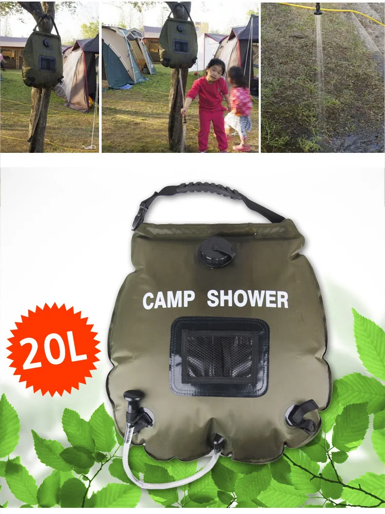 camp shower 20L портативный открытый с термометром душевой мешок Солнечный Душ мойка воды мешок кемпинг Душ