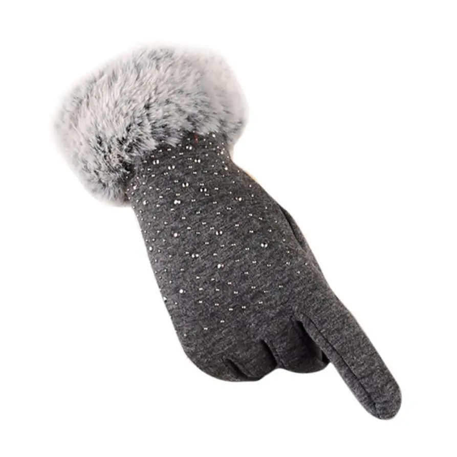 Зимние женские перчатки, толстые теплые перчатки, декоративные перчатки с блестками, перчатки из искусственного меха, бархатные высококачественные перчатки Eldive#10 - Цвет: Gray