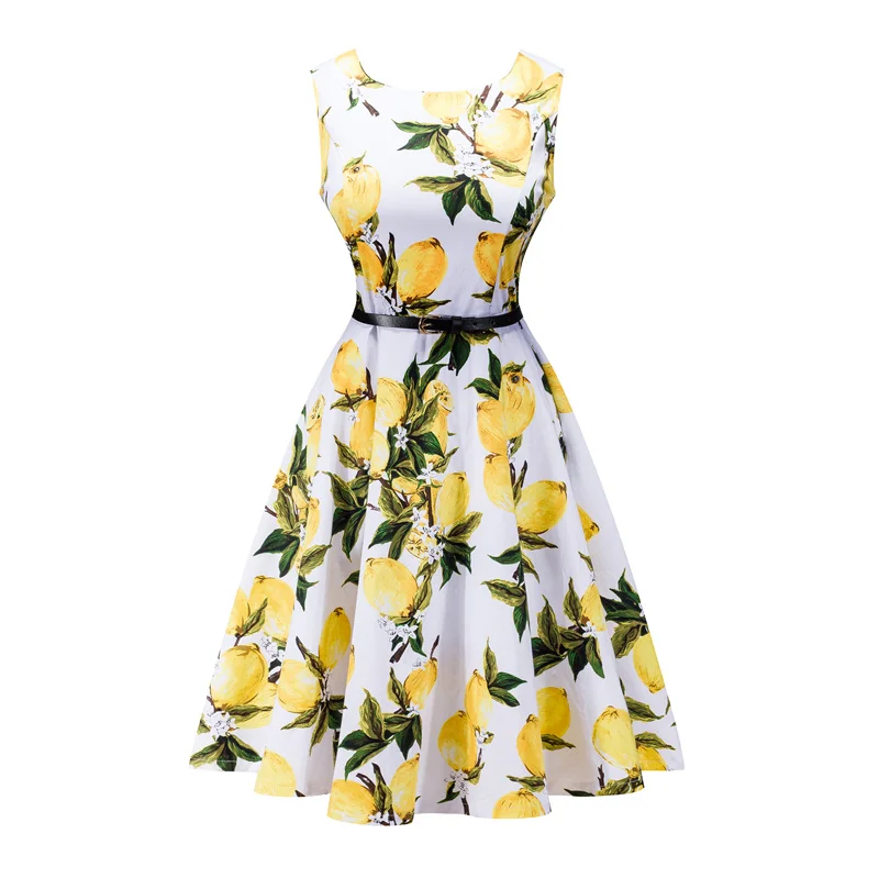 Kostlish 2017 New Summer Dress Women Floral Print Audrey Hepburn 50s 60s A-Line Vintage Dress Sleeveless Party Dresses Plus Size (25)