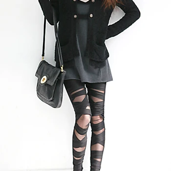 

Hot Fashion Women's Legging Ripped Cut-out Bandage Pants Summer Holes Leggings Black Retail/Wholesale 5AU2 7EAP