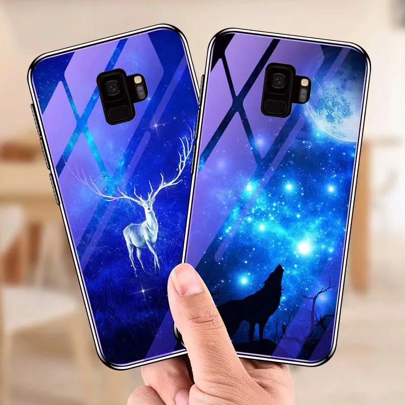 Reinforce Scratch Proof Phone Case For Samsung S9 S8 Blue Tempered Glass Shell Shockproof Cover Galaxy Note 9 | Мобильные телефоны