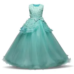 Кружевное бальное платье с цветочным узором для девочек, для свадебной вечеринки, элегантные Детские платья для девочек, платье принцессы