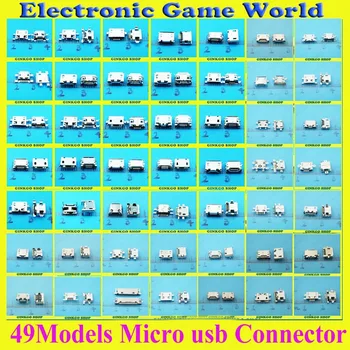 

49Models 490pcs total Micro USB 5Pin Jack Tail Micro Usb Connector v8 Port Charging Socket for Samsung Lenovo Huawei ZTE HTC ect