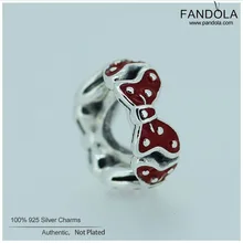 Красная Эмаль Лук вставка, металлические бусины Подвески Серебро 925 для браслета Argent DIY Шарм аксессуары для ювелирных изделий