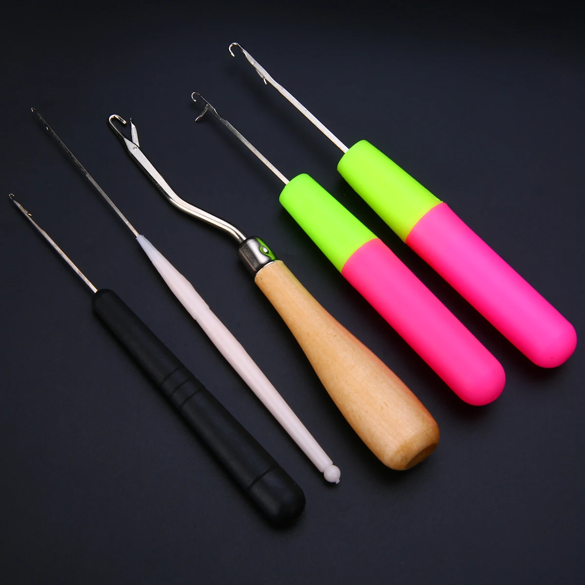 5pcs Crochet Needle Braiding Latch Hook Plastic & Wood Handle Tool Weaving Hair Sweater Wool Dreadlock DIY Handmade Crafts