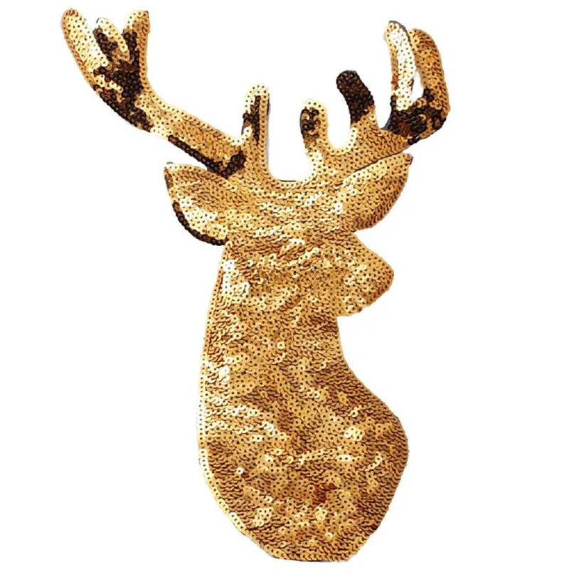 

Christmas Elk Deer Sequin Applique Embroidery Iron on Patches Fabric Stickers Badges Shirt Bag Clothes Sewing Patch Freeshipping