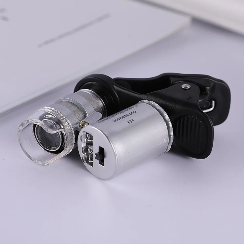 60X мобильный адаптер лупа с лампой 60 раз Портативный микроскоп ювелирных изделий объектив общий зажим