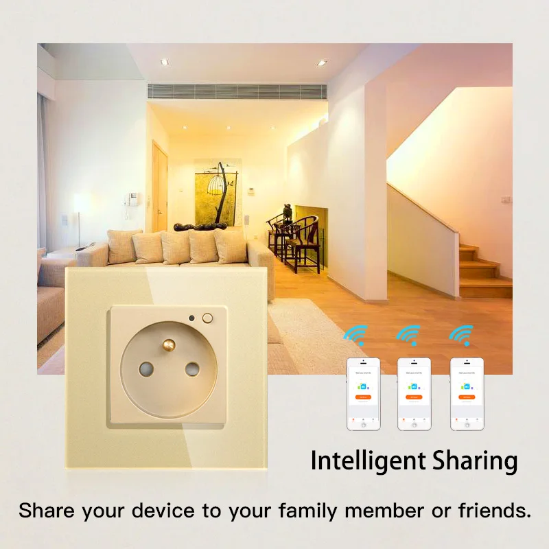 WiFi Smart Wall Socket Outlet Glass Panel Smart Life/Tuya APP Remote Control,Works with Amazon Echo Alexa Google Home EU FR UK