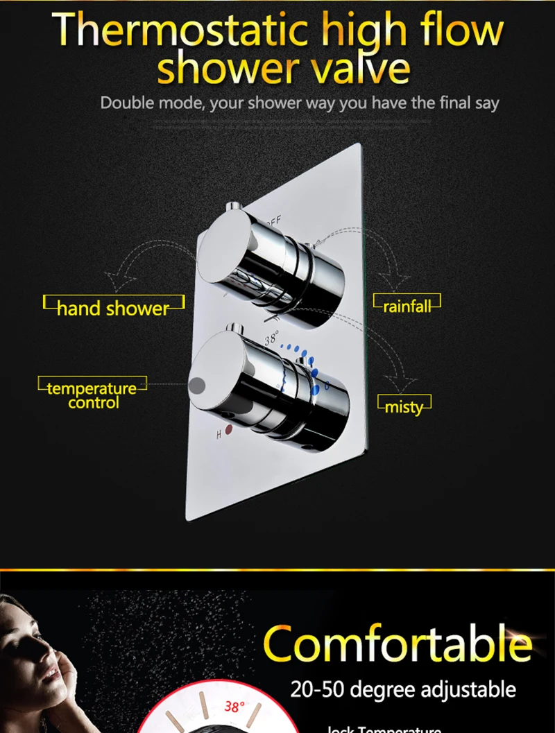 LED Big Rain Shower Faucets Modern Shower Ceiling 20'' Showerheads Panel 304 Stainless Steel Shower Set & Bath Shower Mixer (10)