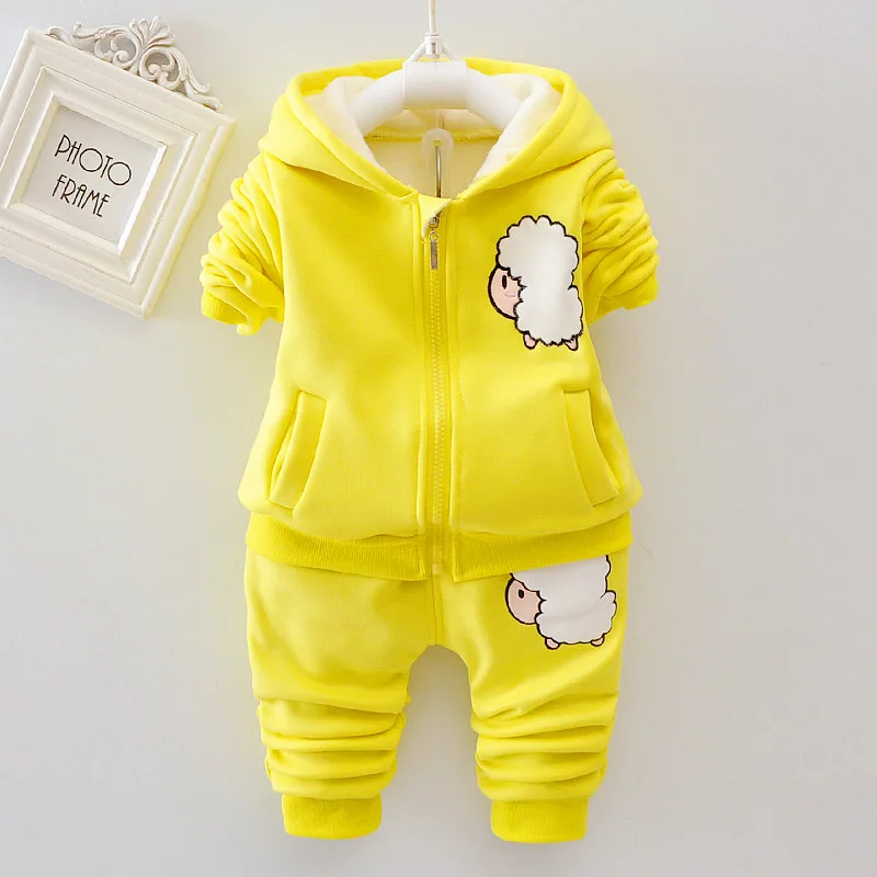 

BibiCola baby girls clothing infant costume baby sport suit hooded cardigan plus velvet cotton cartoon 2pcs set girls clothes