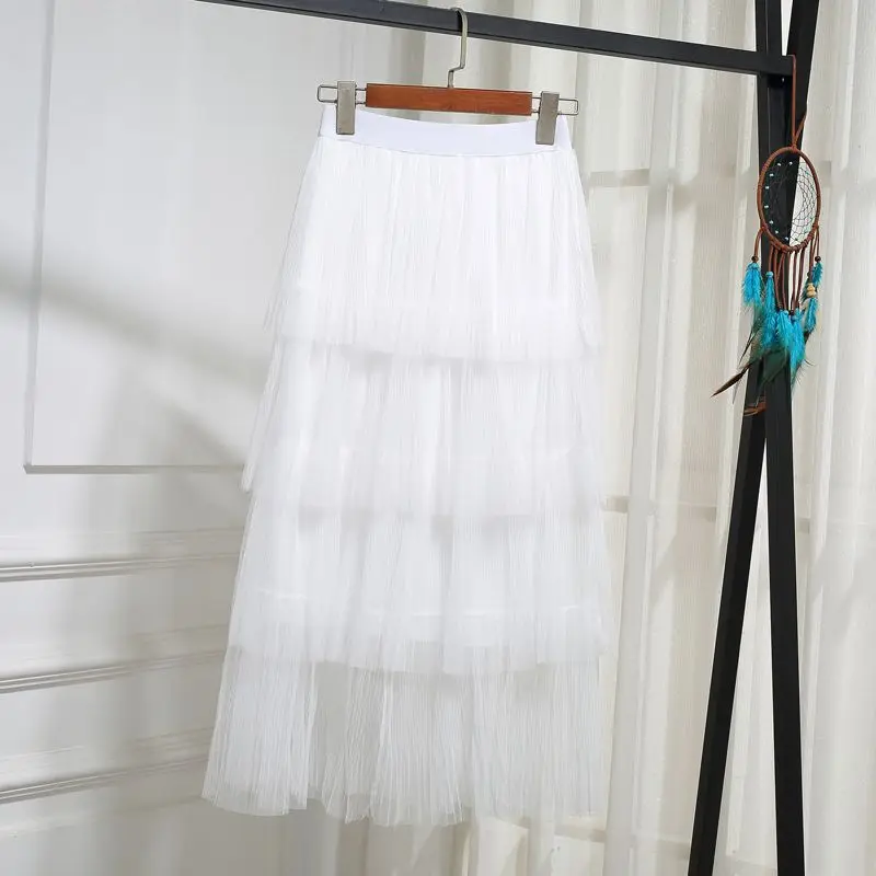 Женские юбки весна лето новые стильные модные эластичные сетчатые юбки с высокой талией однотонные свободные женские юбки одного размера NZYD91A