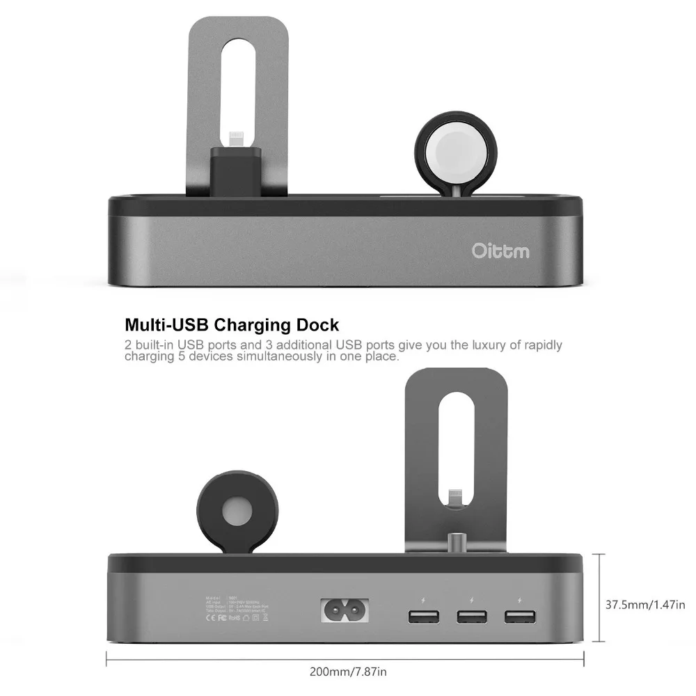 Подставка для зарядки Apple Watch Series 4 XUNME [5 в 1 новая версия] 5 порт USB перезаряжаемая