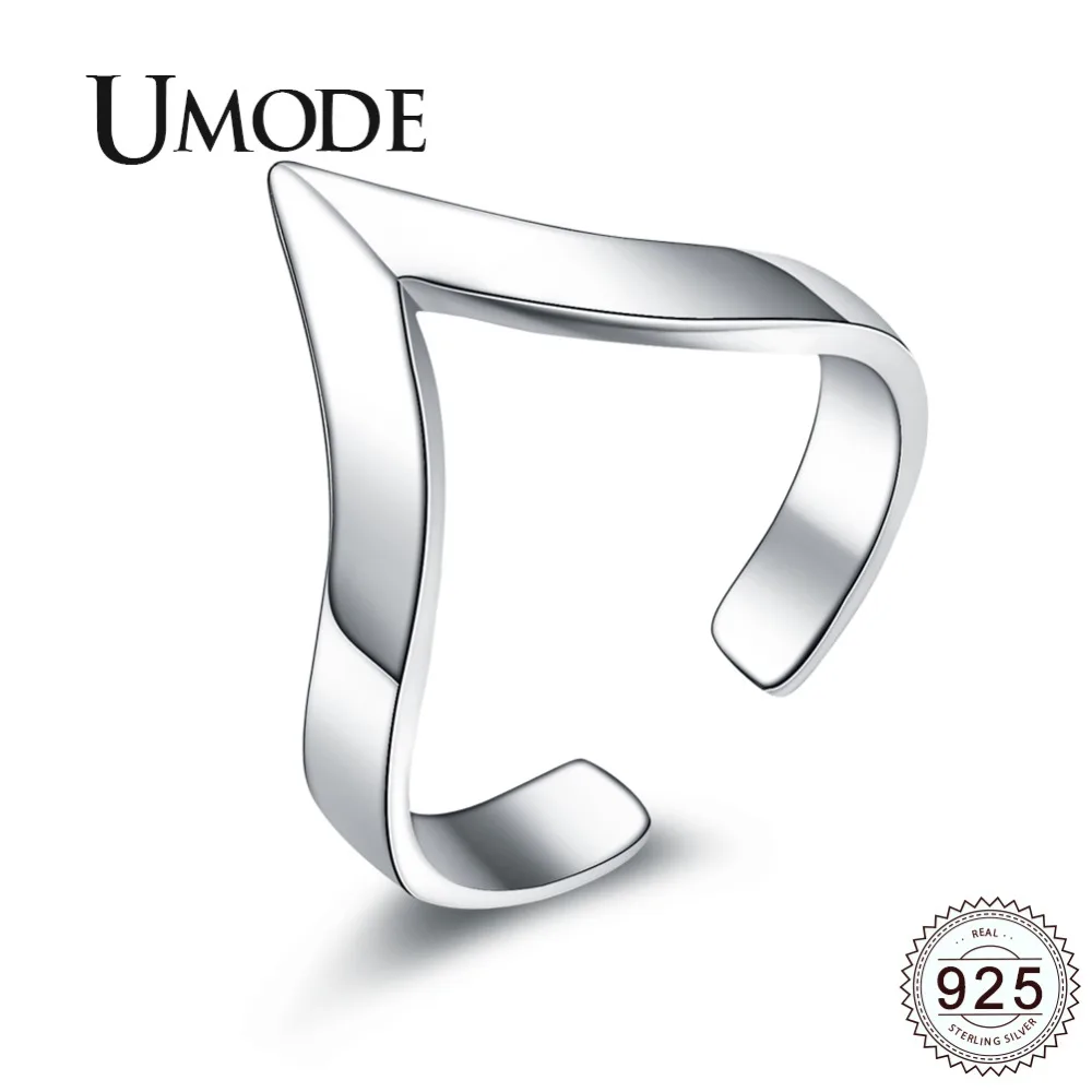 

UMODE 2019 New 925 Sterling Silver V Shape Rings for Women Fashion Open Adjustable V Silver Ring Jewelry Gifts Anillos ALR0313
