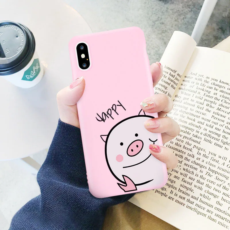 

GYKZ Cute Happy Pig Pattern Phone Case For iPhone X XS MAX XR 7 8 6 6s Plus Pink Soft Matte Back Cover For iPhone XR Fundas Capa