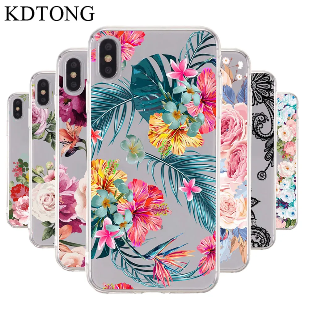 

Phone Case sFor iPhone 7 8 6S Plus Case Cover For iPhone X XS Max XR Case Fashion Floral Transparent Silicone TPU Cover Capa