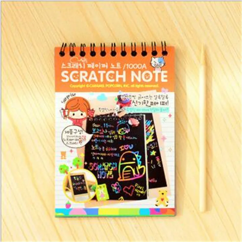 1 шт.. креативные kawaii Мини-чертежные книги Scratch color DIY катушка граффити книга с ручкой креативный пустой черный эскиз книга для детей