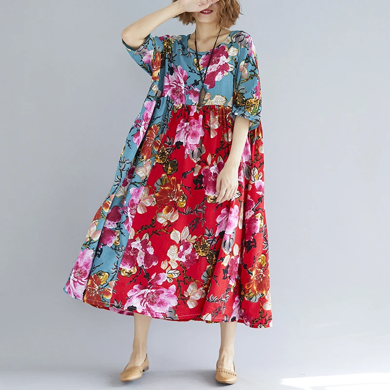 

ARCSINX Floral Women's Dress Summer Cotton Short Sleeve Beach Dress Women Large Size 7XL 6XL 5XL 4XL 3XL Casual Dresses Women
