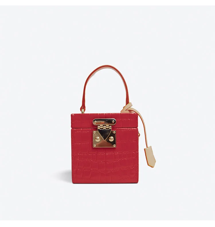 Женская сумка на плечо из натуральной кожи с пряжкой карамельного цвета и каменным узором, Стильная дизайнерская сумка, сумка через плечо - Цвет: Красный