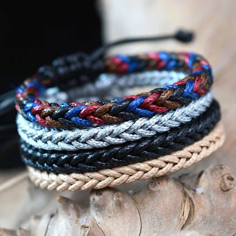 

Rough Style Male 8 Strands Hand Braided Tibetan Buddhist Handmade Knots Lucky Rope Bracelet For Men Retro Multi Color Strings