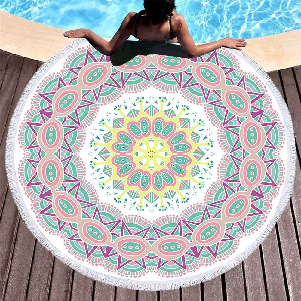 Мандала большой круглый пляжное полотенце s с кисточками глаза цветочный принт микрофибра полотенце для ванной Лето Toallas ванная комната йога коврик одеяло - Цвет: 5