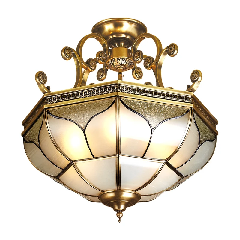 Бесплатная доставка D51cm H59cm Книги по искусству Decration 90-265 В бронза Стекло Стиль Дизайн потолочный светильник Медь блеск E27 LED освещение