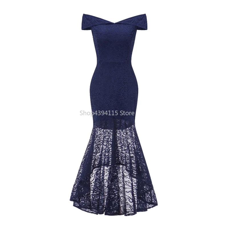 

Women Formal Wedding Bridesmaids Lace Long Dress 2019 Fashion Off Shoulder Elegant Asymmetrical Party Maxi Dresses Lace Vestidos