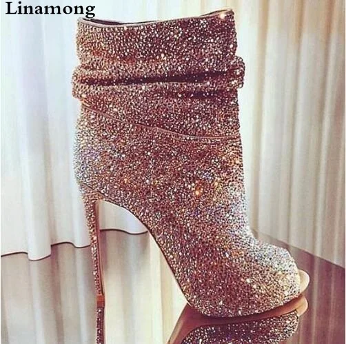 Eye-sighted Women Bling Bling Crystal Short Boots Open Toe Stiletto Heels Ankle Boots Shining Diamond Dress Pumps Bridal Shoes Eye-sighted Women Bling Bling Crystal Short Boots Open Toe Stiletto Heels Ankle Boots Shining Diamond Dress Pumps Bridal Shoes