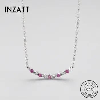 

INZATT Romantic Real 925 Sterling Silver Heart Chokers Necklace Red White Zircon Color for Women Birthday Fashion Jewelry Gift