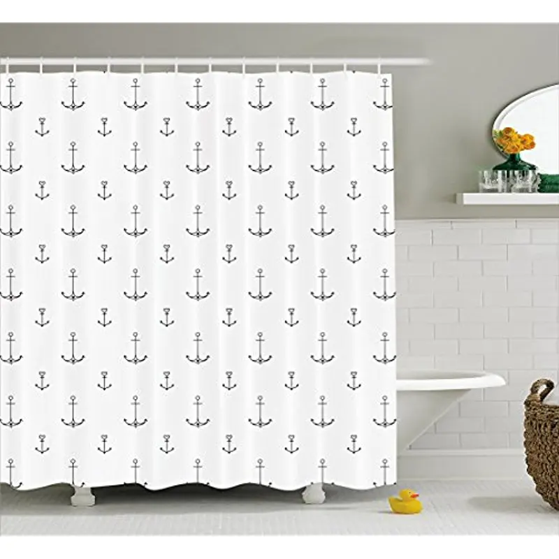 

Vixm Anchor Shower Curtain Old School Tattoo Style Hand Drawn Style Nautical Pattern Hipster Retro Art Fabric Bath Curtains