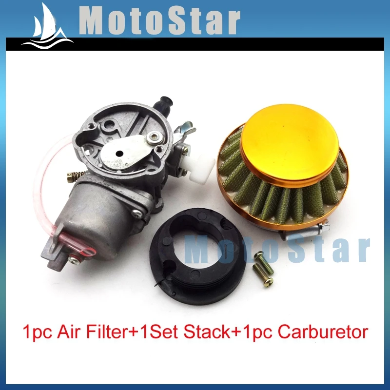 Gold Air Filter + Carburetor Carb + Stack For 2 Stroke 47cc 49cc Engine Parts Minimoto