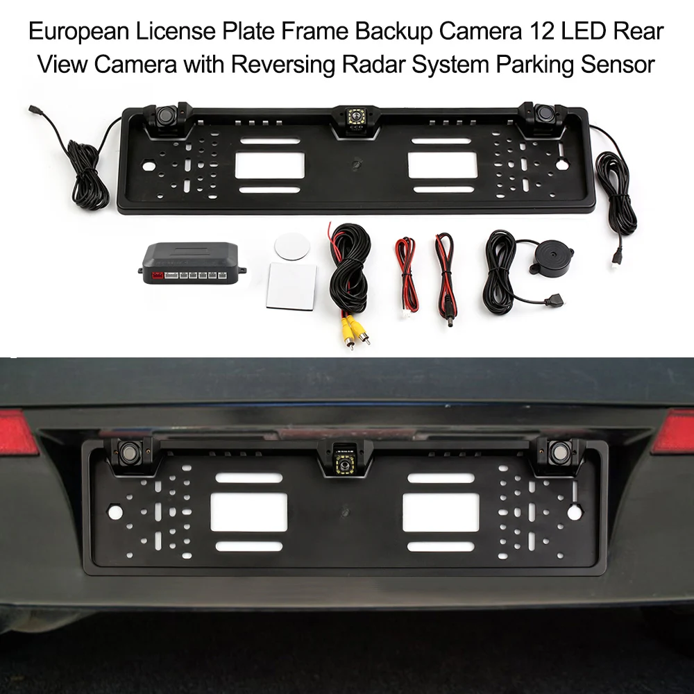European License Plate Frame Backup Camera 12 Led Rear View Camera With