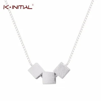 1Pcs Drop Shipping 925 Sterling Silver Square Necklaces Three Box Cube Necklace Pendant Jewelry Collar Colar  for Women Party