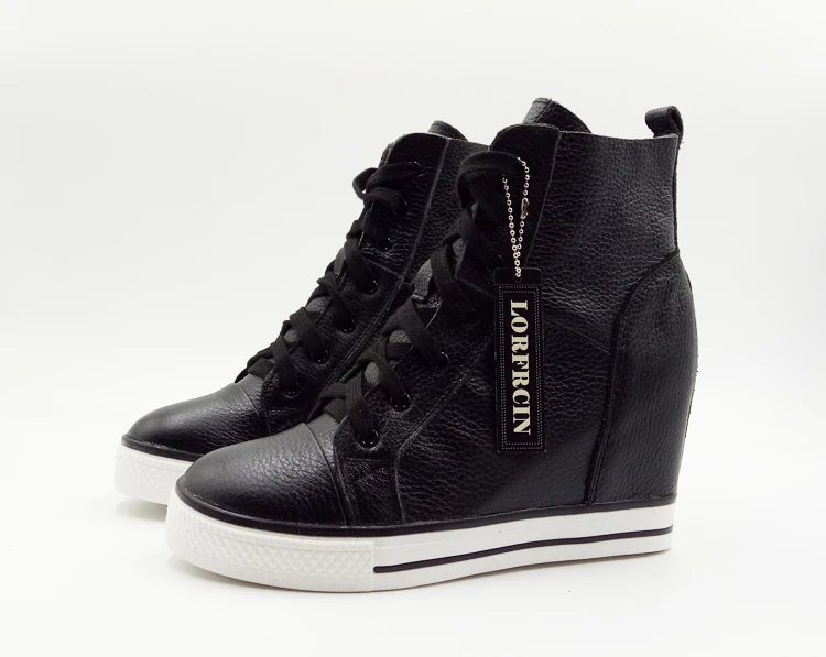 Basket femme véritable cuir talon compensé dernière ...