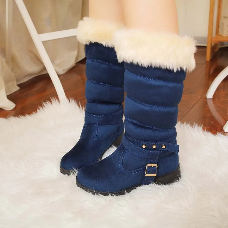 ENMAYLA/Новая Теплая обувь на толстом меху женские зимние сапоги, пикантные ботинки в стиле панк с заклепками и пряжкой зимние сапоги на низком каблуке и платформе Bigsize34-43