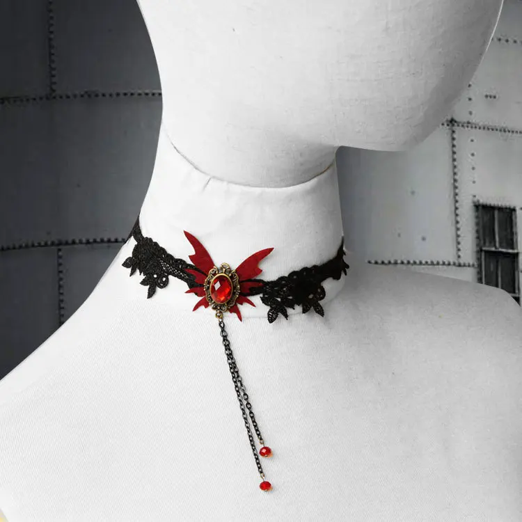 

MIARA.L gothic vampire lace lady butterfly neck chain false collar ornament court short necklace collarbone chain
